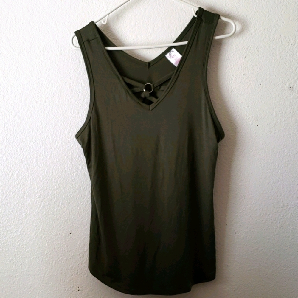 NoBo Olive Green Tank w/Strap & Ring Detail SZ XL 15-17